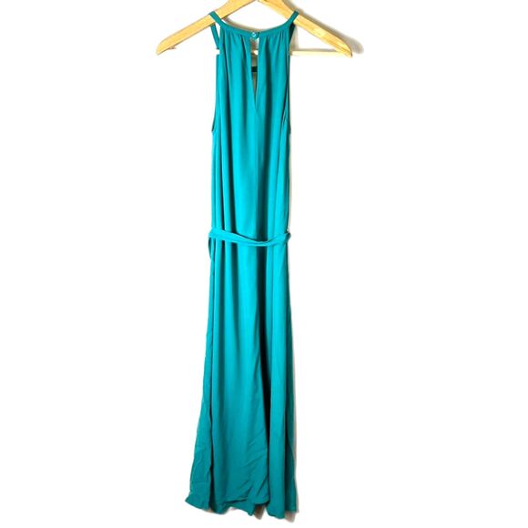 Eileen Fisher Jade Green-Blue Keyhole Halter-Style Belted Midi Dress Size XXS - Picture 8 of 12